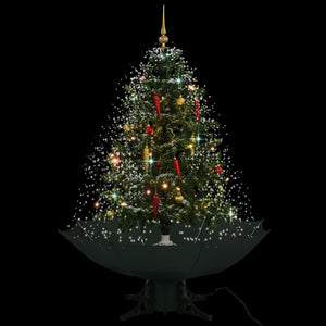 vidaXL Snowing Christmas Tree with Umbrella Base Green 140 cm