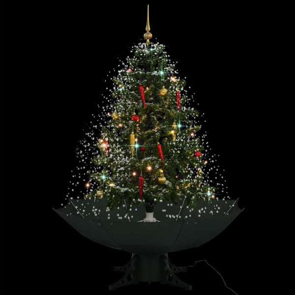 vidaXL Snowing Christmas Tree with Umbrella Base Green 140 cm