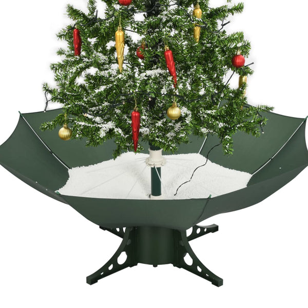 vidaXL Snowing Christmas Tree with Umbrella Base Green 140 cm