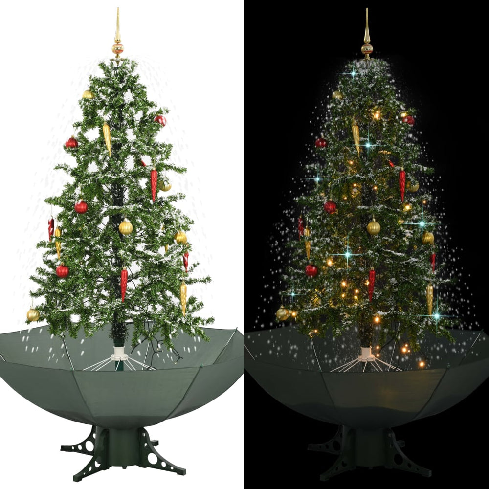vidaXL Snowing Christmas Tree with Umbrella Base Green 170 cm