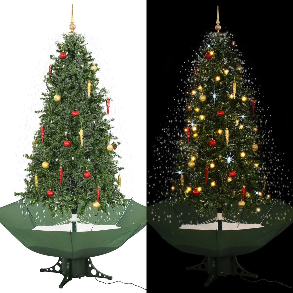 vidaXL Snowing Christmas Tree with Umbrella Base Green 190 cm