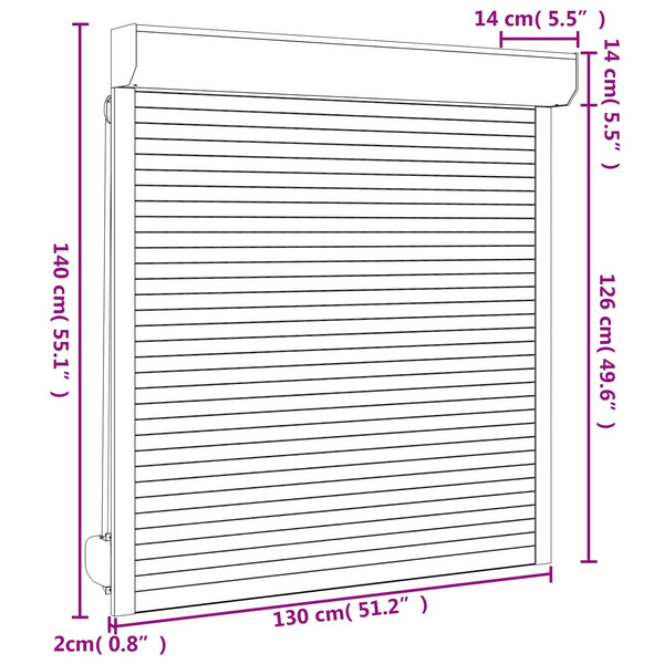 vidaXL Roller Shutter White 130 x 140 cm Aluminum and Polyurethane