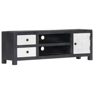 vidaXL Hand-Carved TV Cabinet Grey and White Solid Mango Wood