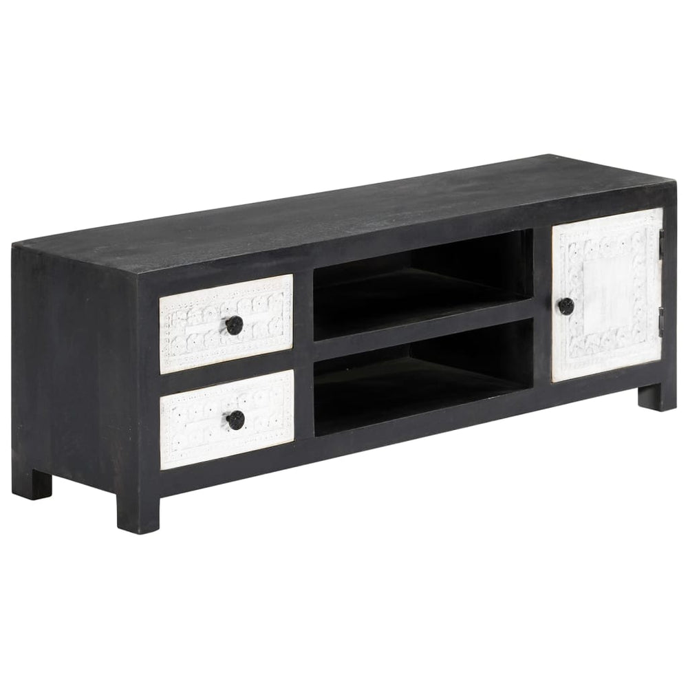 vidaXL Hand-Carved TV Cabinet Grey and White Solid Mango Wood
