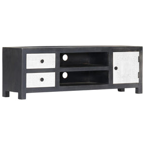 vidaXL Hand-Carved TV Cabinet Grey and White Solid Mango Wood