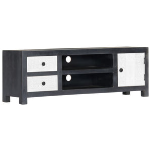 vidaXL Hand-Carved TV Cabinet Grey and White Solid Mango Wood