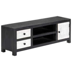 vidaXL Hand-Carved TV Cabinet Grey and White Solid Mango Wood