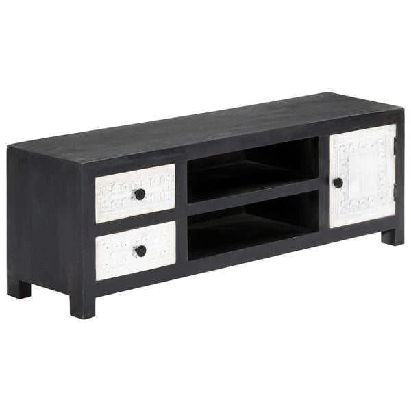 vidaXL Hand-Carved TV Cabinet Grey and White Solid Mango Wood