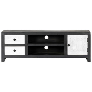 vidaXL Hand-Carved TV Cabinet Grey and White Solid Mango Wood