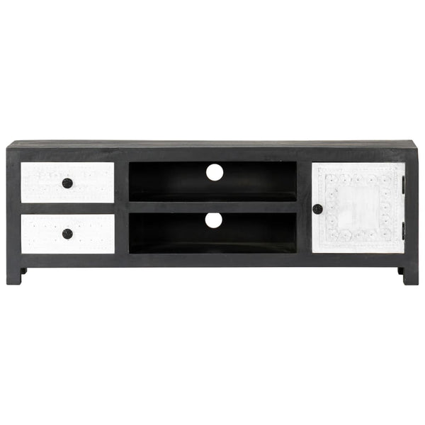 vidaXL Hand-Carved TV Cabinet Grey and White Solid Mango Wood