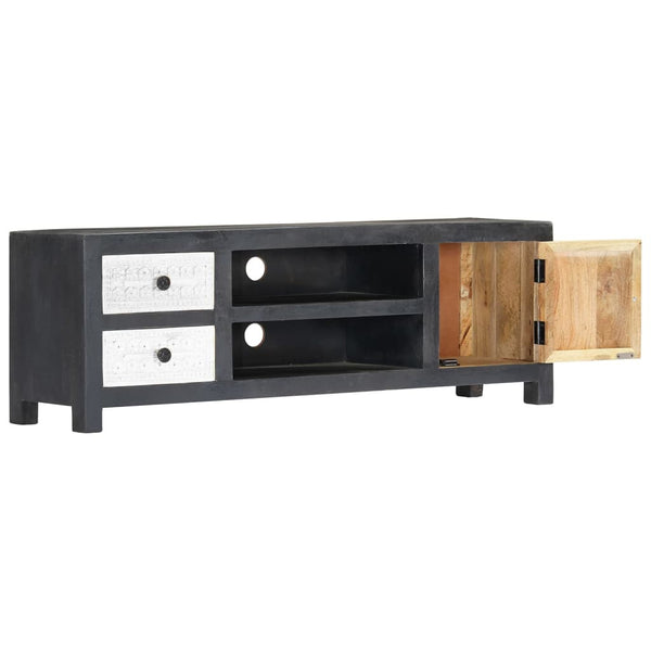 vidaXL Hand-Carved TV Cabinet Grey and White Solid Mango Wood