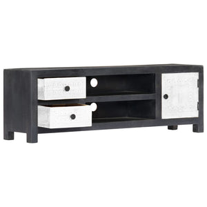 vidaXL Hand-Carved TV Cabinet Grey and White Solid Mango Wood