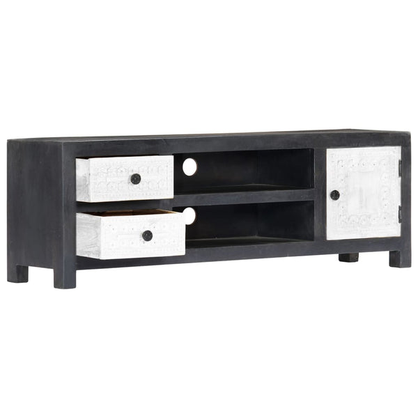 vidaXL Hand-Carved TV Cabinet Grey and White Solid Mango Wood