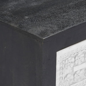 vidaXL Hand-Carved TV Cabinet Grey and White Solid Mango Wood