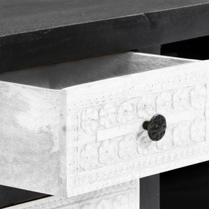 vidaXL Hand-Carved TV Cabinet Grey and White Solid Mango Wood