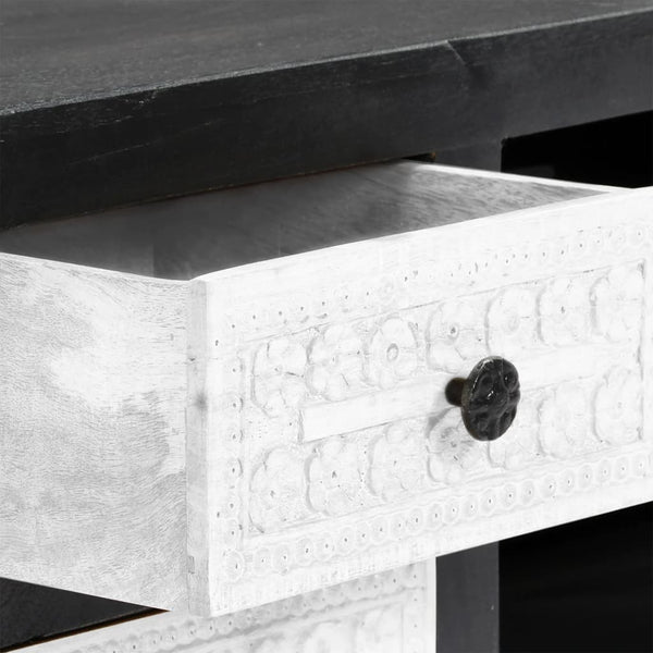 vidaXL Hand-Carved TV Cabinet Grey and White Solid Mango Wood