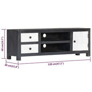 vidaXL Hand-Carved TV Cabinet Grey and White Solid Mango Wood