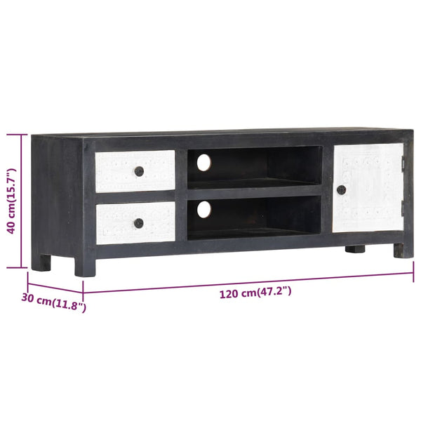 vidaXL Hand-Carved TV Cabinet Grey and White Solid Mango Wood
