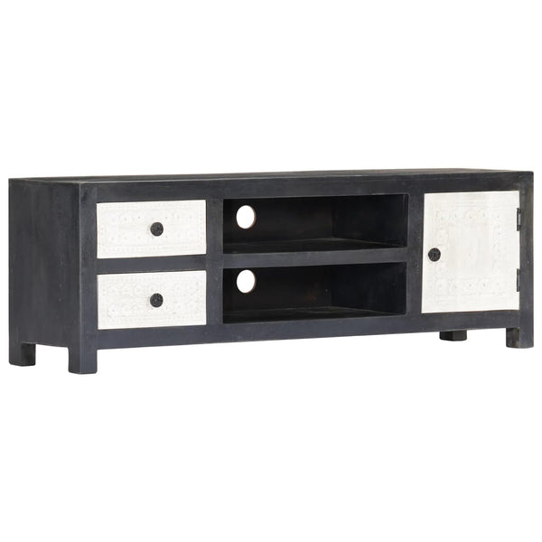 vidaXL Hand-Carved TV Cabinet Grey and White Solid Mango Wood