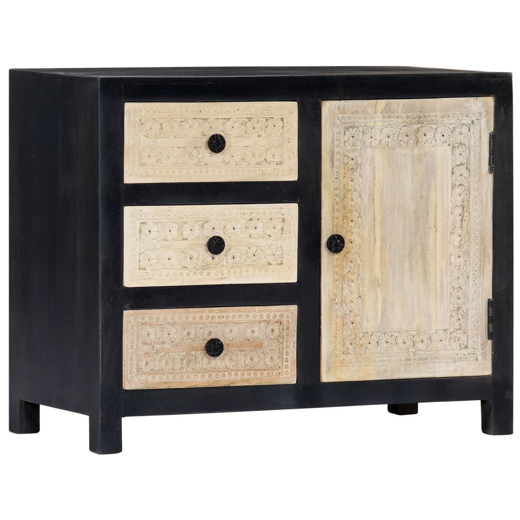 vidaXL Hand-Carved Sideboard Grey 75x35x60cm Solid Mango Wood