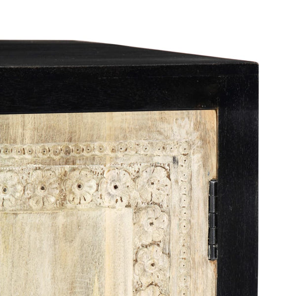 vidaXL Hand-Carved Sideboard Grey 75x35x60cm Solid Mango Wood