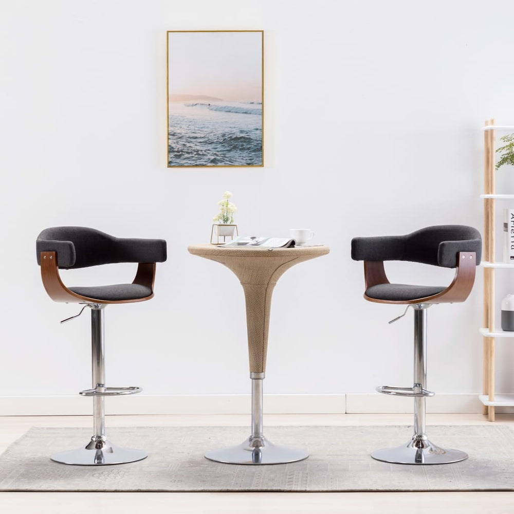 vidaXL Bar Stools 2 pcs Grey Bentwood and Fabric