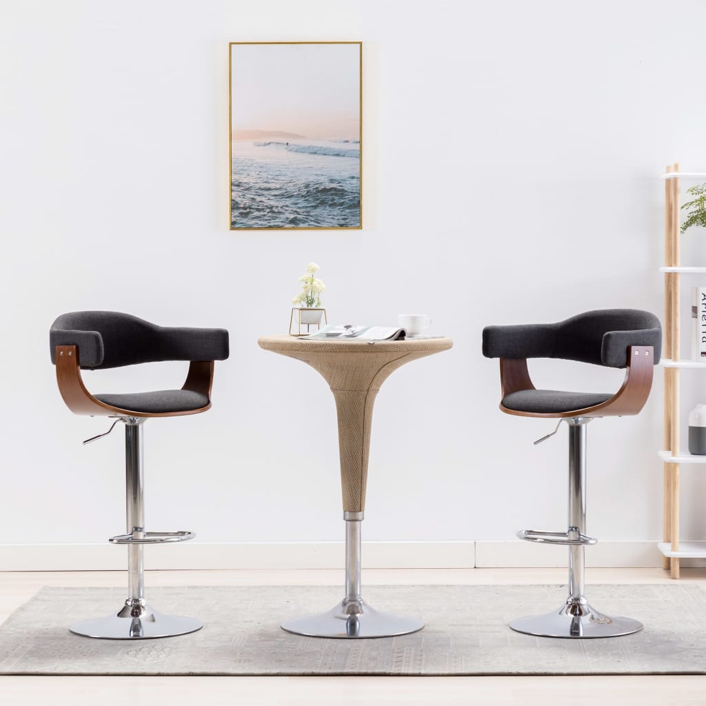 vidaXL Bar Stools 2 pcs Grey Bentwood and Fabric