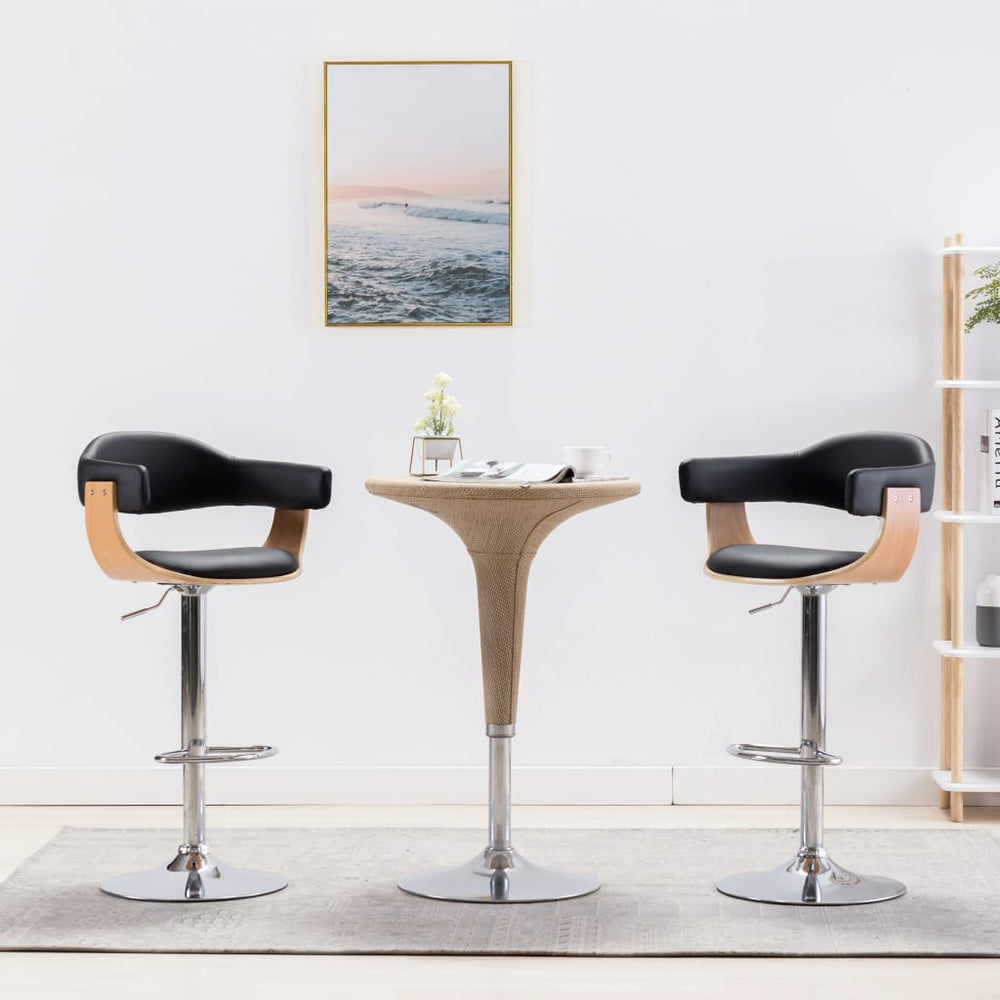 vidaXL Bar Stools 2 pcs Black Bentwood and Faux Leather