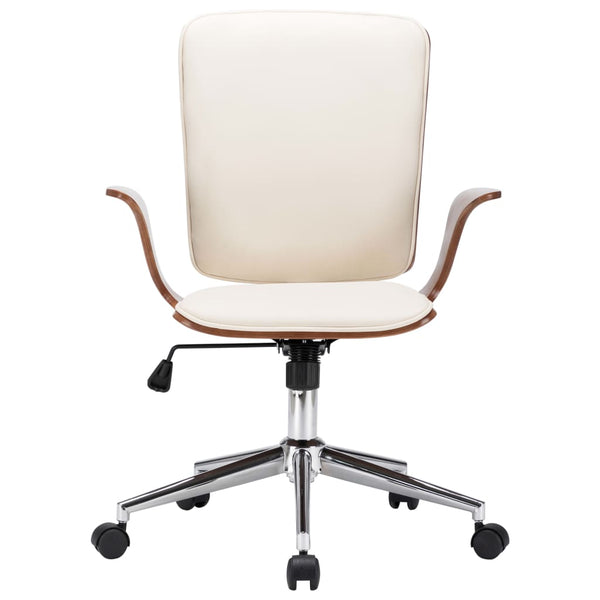 vidaXL Swivel Office Chair Cream Faux Leather and Bentwood