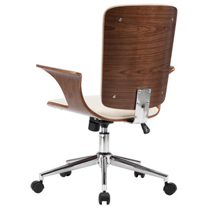 vidaXL Swivel Office Chair Cream Faux Leather and Bentwood