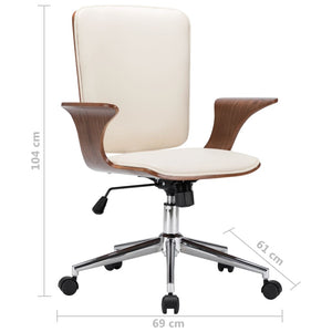 vidaXL Swivel Office Chair Cream Faux Leather and Bentwood