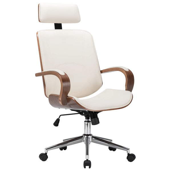 vidaXL Swivel Office Chair with Headrest Cream Faux Leather Bentwood