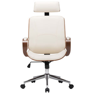 vidaXL Swivel Office Chair with Headrest Cream Faux Leather Bentwood
