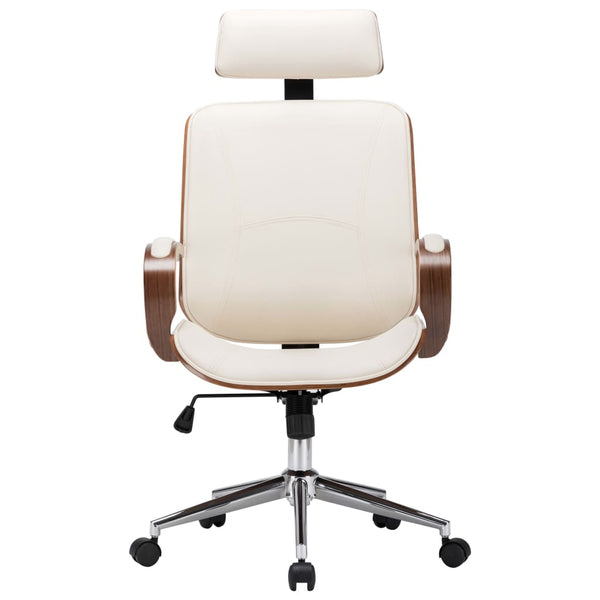 vidaXL Swivel Office Chair with Headrest Cream Faux Leather Bentwood