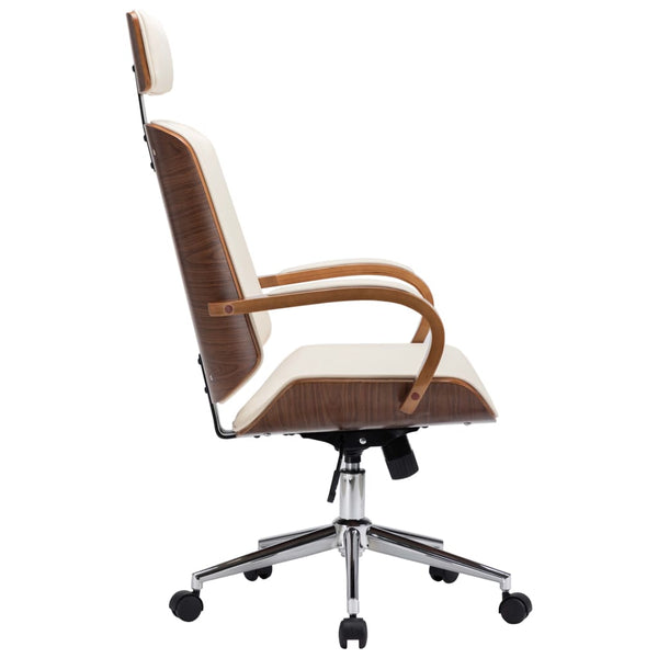 vidaXL Swivel Office Chair with Headrest Cream Faux Leather Bentwood