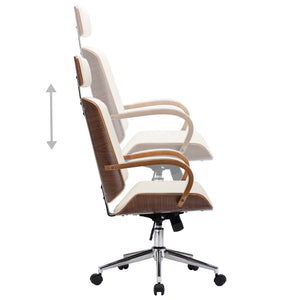 vidaXL Swivel Office Chair with Headrest Cream Faux Leather Bentwood