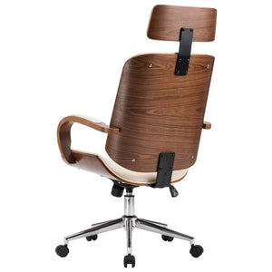 vidaXL Swivel Office Chair with Headrest Cream Faux Leather Bentwood