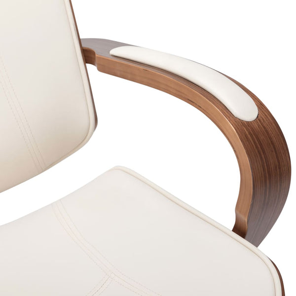 vidaXL Swivel Office Chair with Headrest Cream Faux Leather Bentwood