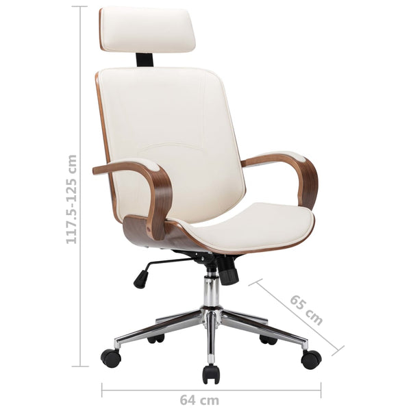 vidaXL Swivel Office Chair with Headrest Cream Faux Leather Bentwood