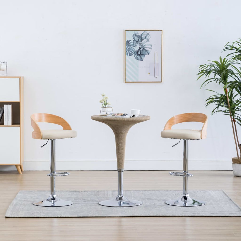 vidaXL Bar Stools 2 pcs Cream White Faux Leather and Bentwood