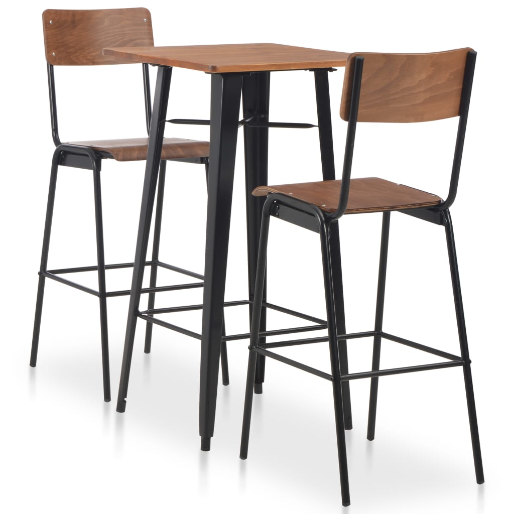 vidaXL 3-Piece Bar Set Steel Brown Black