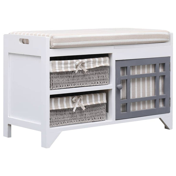 vidaXL Hallway Bench White 70 x 33.5 x 45 cm Paulownia Wood