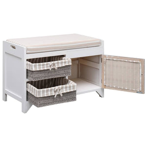 vidaXL Hallway Bench White 70 x 33.5 x 45 cm Paulownia Wood