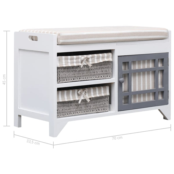 vidaXL Hallway Bench White 70 x 33.5 x 45 cm Paulownia Wood