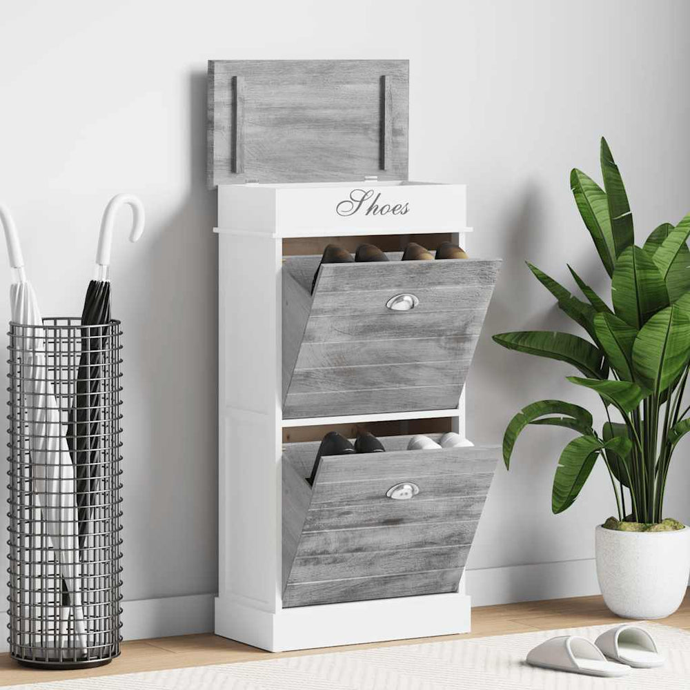 vidaXL Shoe Cabinet Grey 50 x 28 x 98 cm Paulownia Wood
