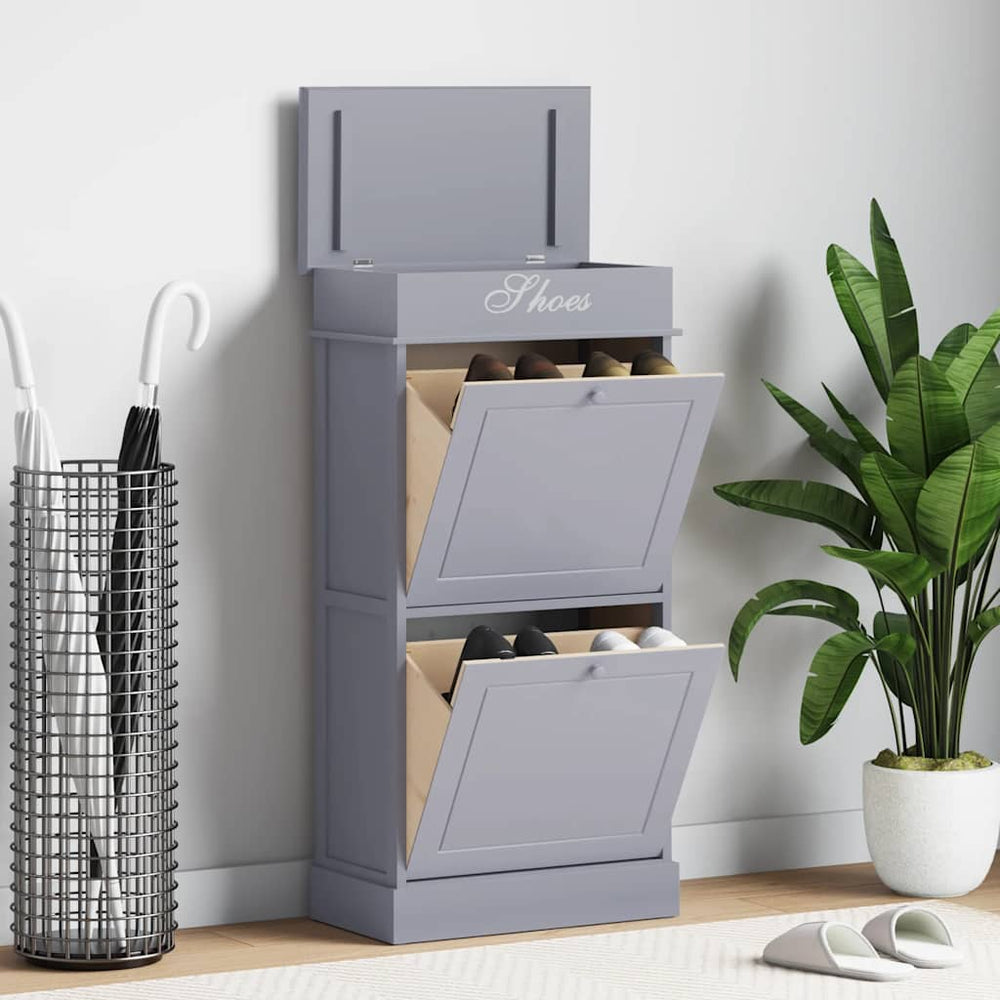 vidaXL Shoe Cabinet Grey 50 x 28 x 98 cm Paulownia Wood