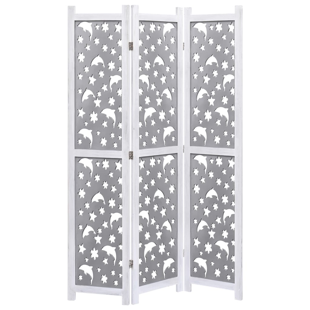 vidaXL 3-Panel Room Divider Grey 105 x 165 cm Solid Wood