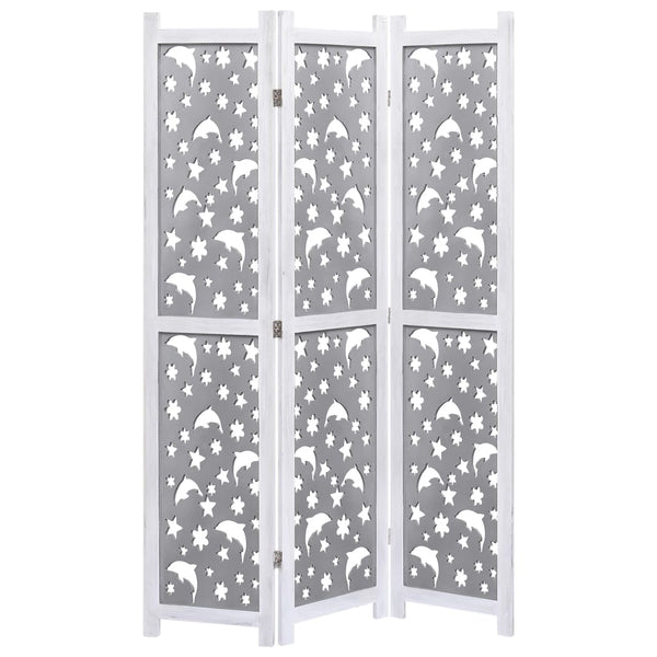 vidaXL 3-Panel Room Divider Grey 105 x 165 cm Solid Wood