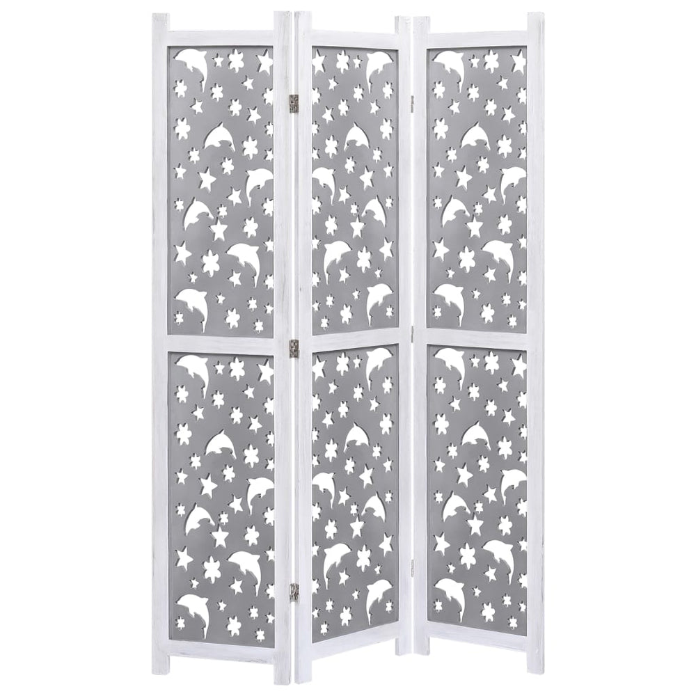 vidaXL 3-Panel Room Divider Grey 105 x 165 cm Solid Wood