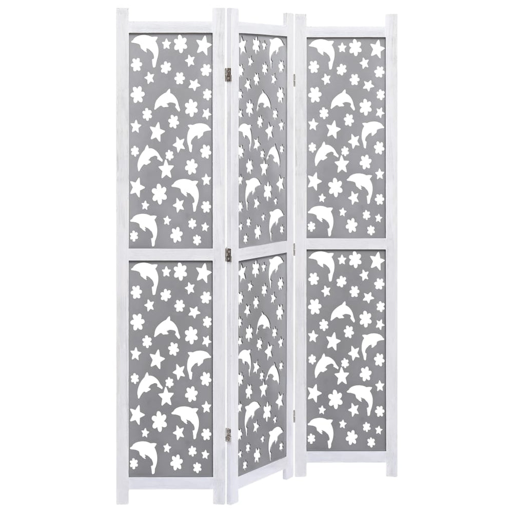 vidaXL 3-Panel Room Divider Grey 105 x 165 cm Solid Wood